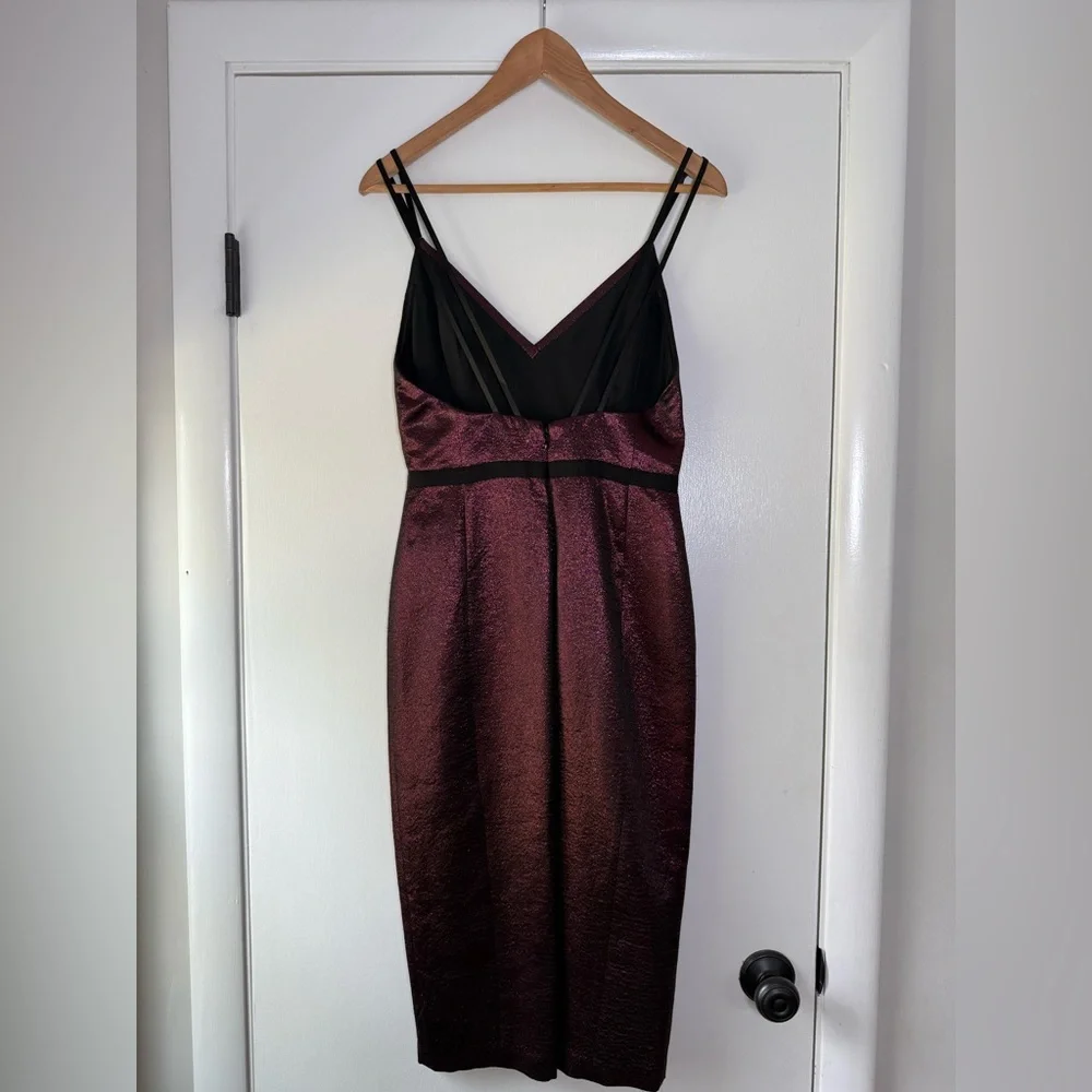 New! CINQ à SEPT 5 à 7 Soleil Metallic Dress in Cherry Spaghetti Straps Size 4 - Picture 7 of 14